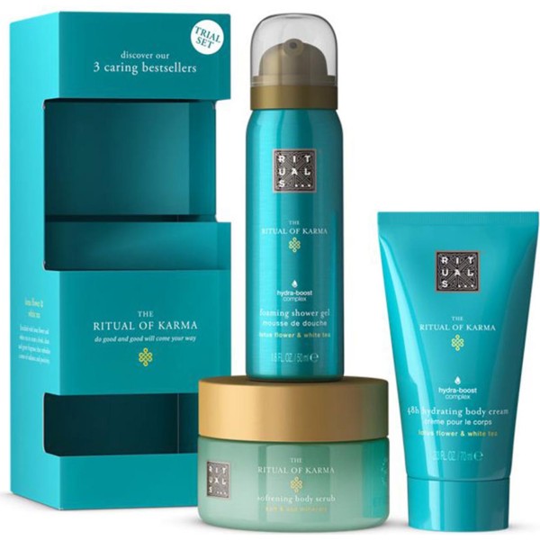 Rituals of karma softeninf body scrub 125ml + foaming shower gel 50ml + hydrating body cream 70ml